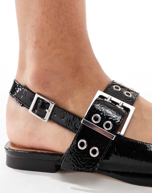schuh - Lorellea - Scarpe basse nere con cinturino sul retro con fibbia, 3 di 4