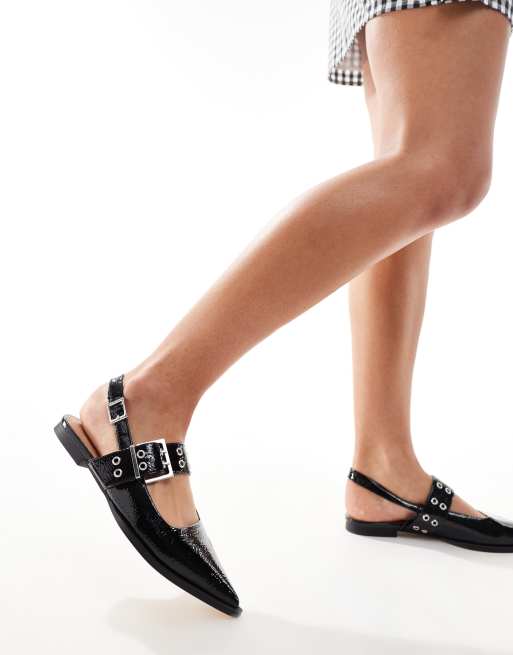 schuh - Lorellea - Scarpe basse nere con cinturino sul retro con fibbia, 4 di 4