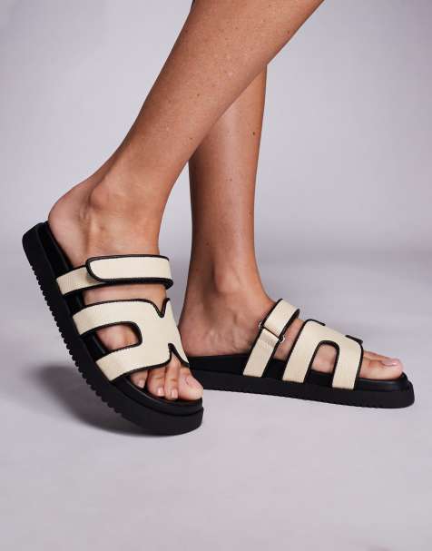 schuh Lorie lace up detail pointed toe slingback sandals in off white - view 1