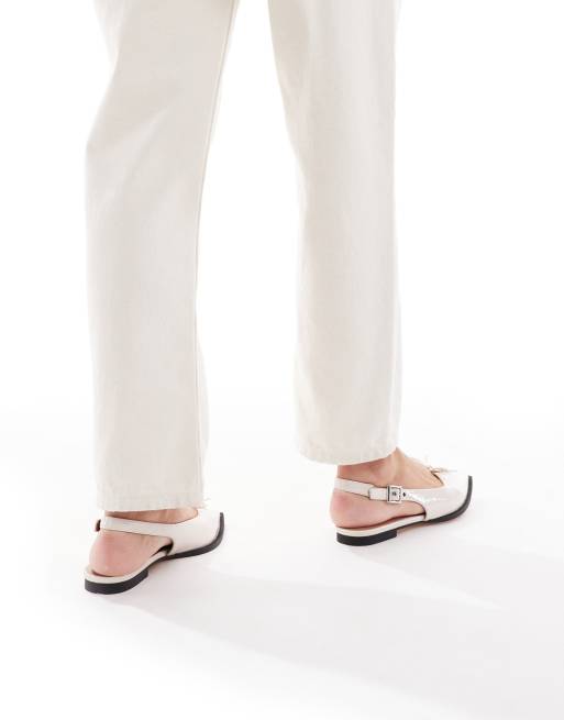 Schuh - Lorie - Sandali a punta con cinturino posteriore e dettagli allacciati bianco sporco, 3 di 4