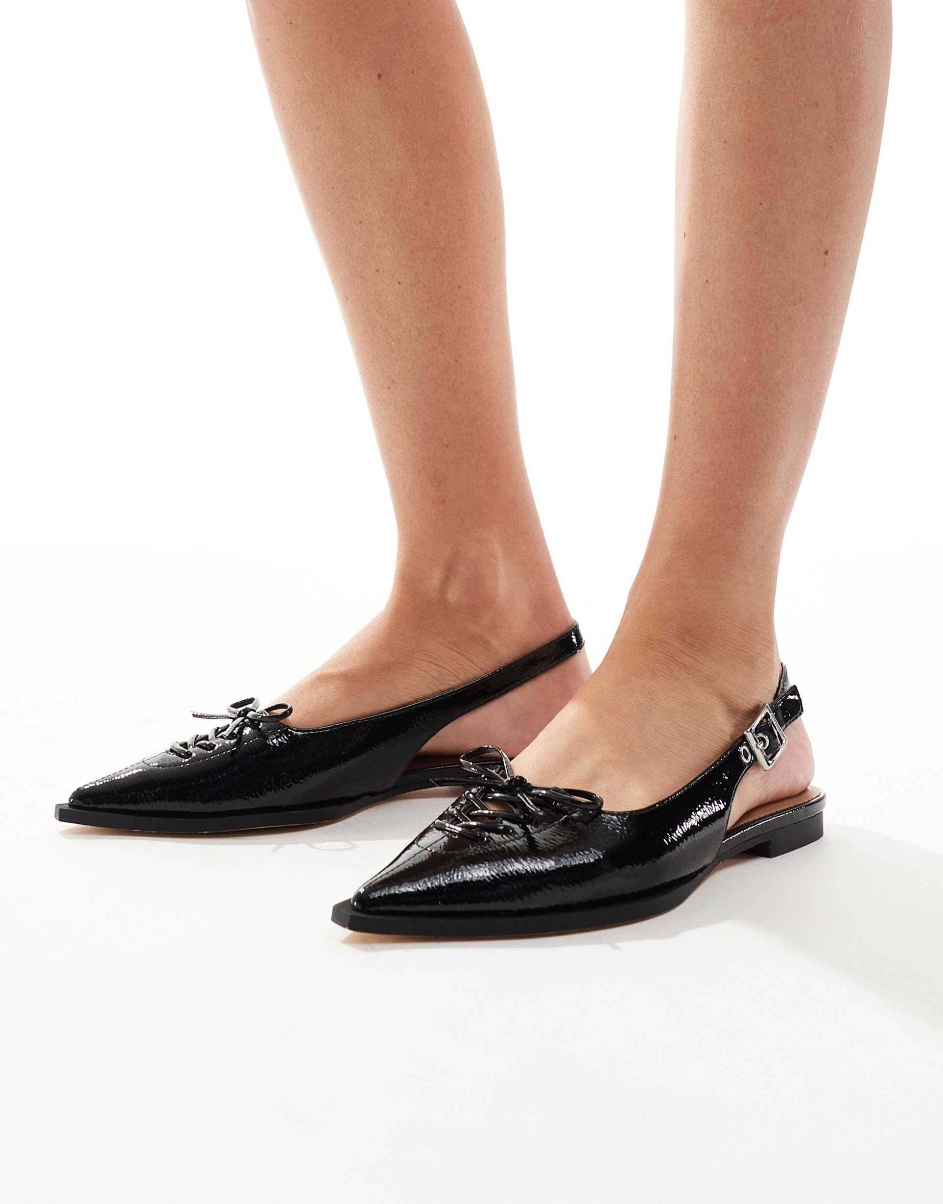 schuh lorie strappy detail ballet flats in black leather