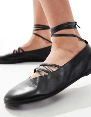 Schuh Lorie Tie Detail Pointed Toe Ballet Flats In Black