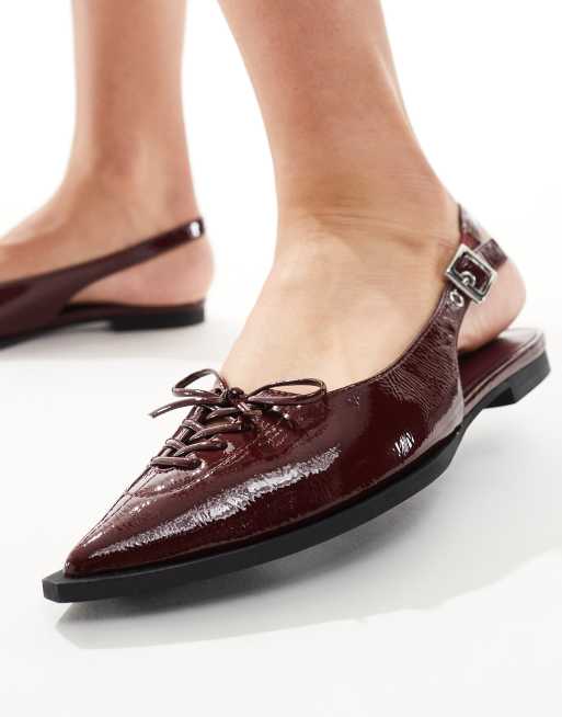 schuh Lorie tie detail pointed toe flats in dark cherry