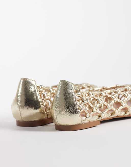 Schuh – Lotte – Płaskie plecione balerinki w złotym kolorze, 4 z 4