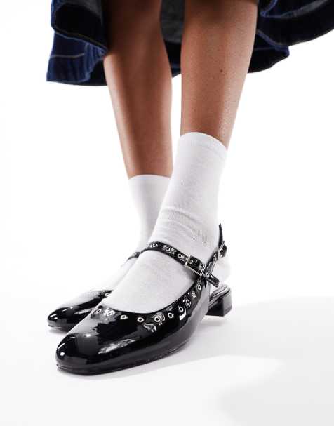 schuh Lowen eyelet slingback mary janes in black patent - view 1