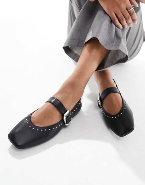 Black flat evening shoes best sale