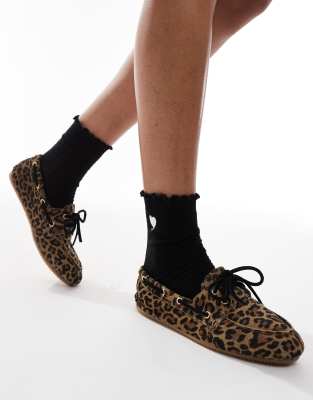 schuh - Lyanna - Wildleder-Bootsschuhe mit Leopardenmuster-Bunt