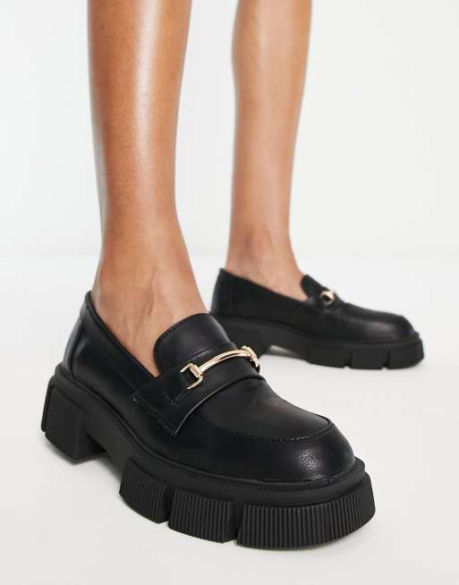 schuh Lyle chunky loafers with trim in black | ASOS