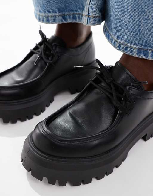 schuh – Lyrica – Schnürschuhe aus schwarzem Leder mit dicker Sohle und Mokassinnaht, 3 von 4