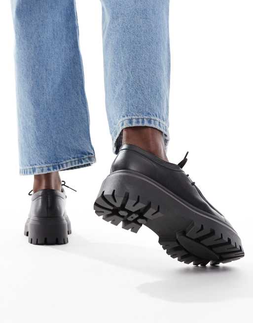 schuh – Lyrica – Svarta, grova skor med snörning i läder, 2 av 4
