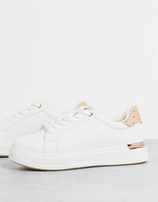 schuh Marilyn trainers with quilt detail and rose gold hardwear in white