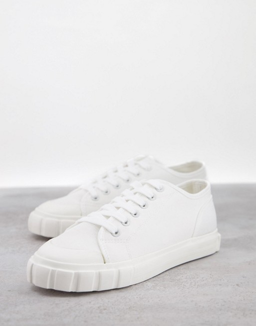 schuh Marlo flatform cupsole trainers with black back tab in white