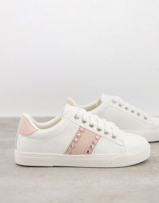 schuh – Melissa – Flache Sneaker mit Nietendetail in Weiß und Rosa