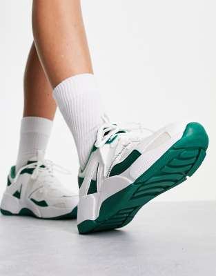 Schuh Miller chunky retro runner sneakers in green and white-Multi