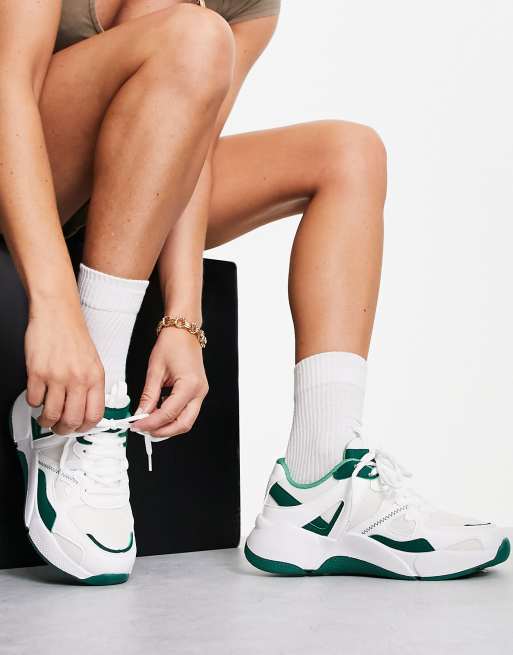 ASOS DESIGN retro sneakers in white with green detail