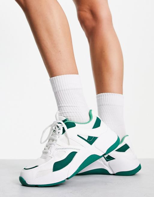 schuh - Miller - Retro hardloopschoenen met dikke zool in groen en wit, 2 van 4