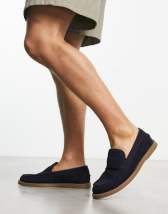 ASOS DESIGN loafers in navy suede with white sole | ASOS