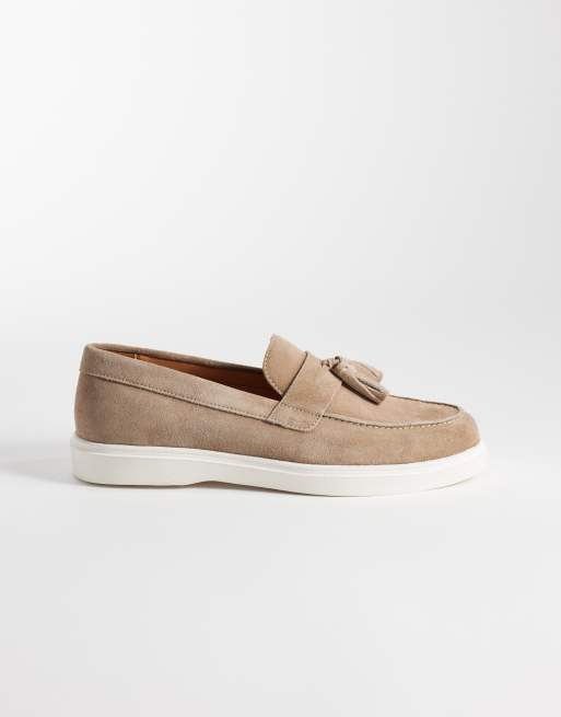 Schuh - Percy - Scarpe da barca in camoscio color tortora con nappe