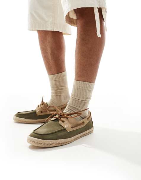 schuh Perez espadrille boat shoes in khaki and taupe suede - view 1