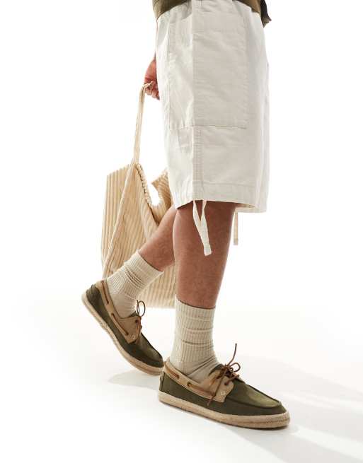 schuh Perez espadrille boat shoes in khaki and taupe suede, 2 of 4