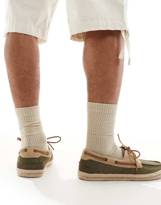 schuh - Perez - Scarpe da barca stile espadrilles in camoscio kaki e talpa, 4 di 4
