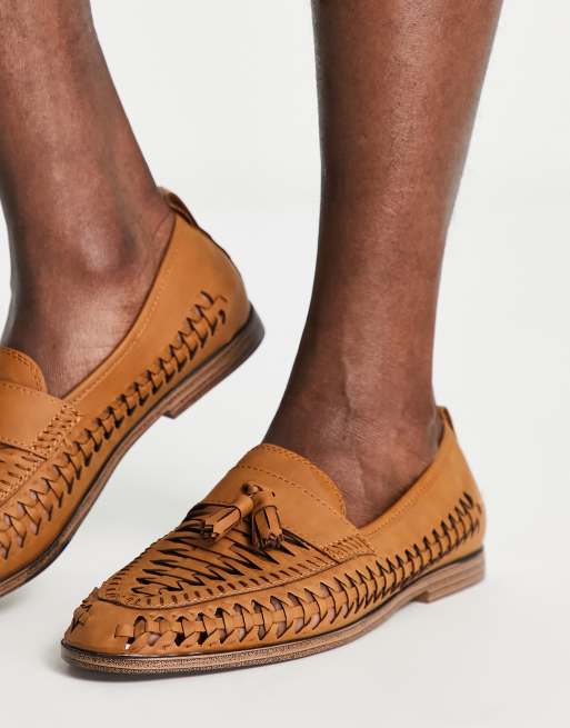 Tan woven hot sale loafers