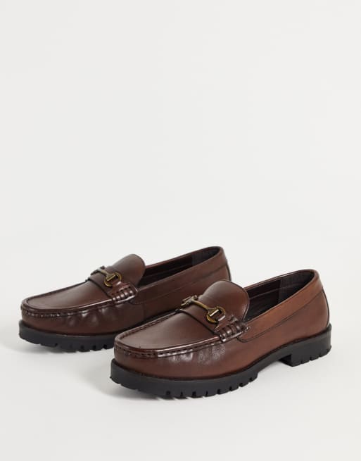 Schuh - Ralph - Leren loafers met dikke zool en trens in bruin