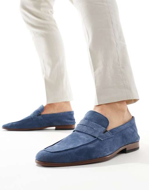 schuh – Randy – Marinblå loafers i mocka