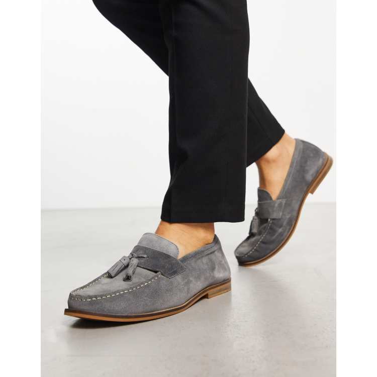 Mens gray hot sale suede loafers