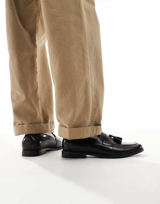 schuh – Ripley – Czarne skórzane loafersy z frędzlami, 3 z 4