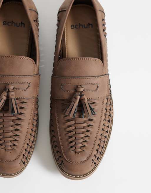 Schuh – Robbie – Brązowe plecione loafersy z frędzlami, 2 z 4