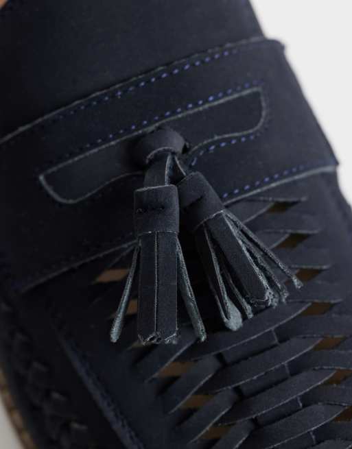schuh – Robbie – Gewebte Loafer in Marineblau mit Quasten, 3 von 4