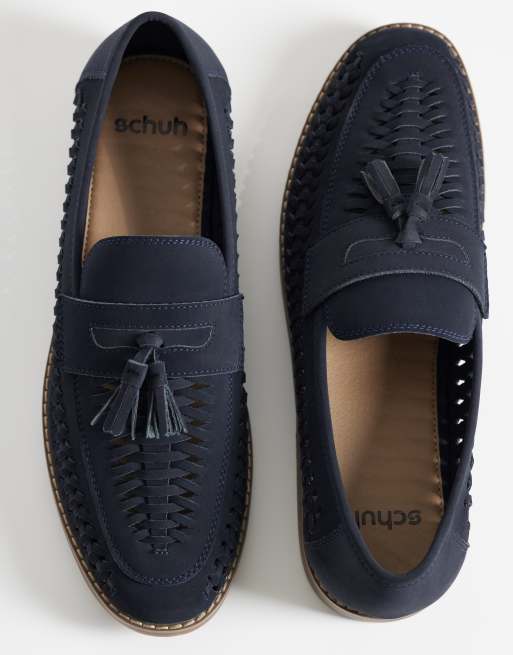 Schuh – Robbie – Granatowe plecione loafersy z chwostami, 2 z 4