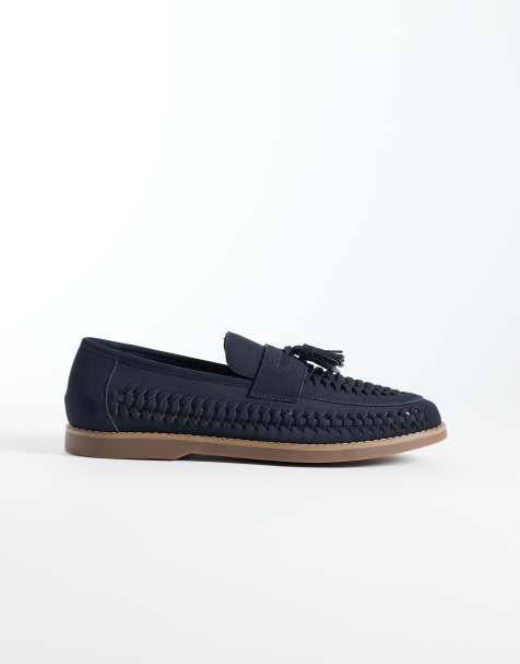 Schuh – Robbie – Marinblå, vävda loafers med tofsar - view 1