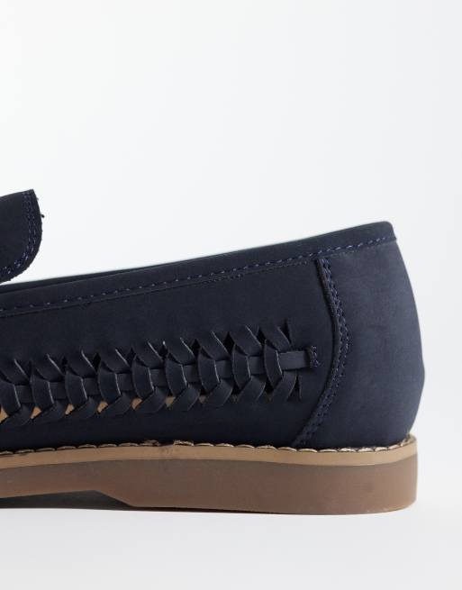 Schuh – Robbie – Marinblå, vävda loafers med tofsar, 4 av 4
