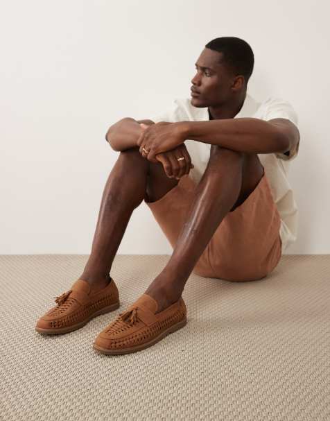 schuh Robbie woven loafers with tassels in tan - view 1