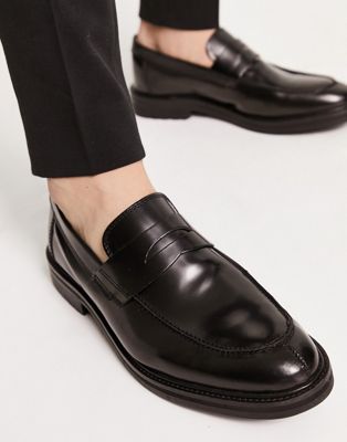 Schuh Robin chunky loafers in black hi shine leather - ASOS Price Checker
