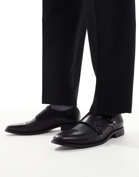 schuh Rocky double strap monk shoes in black leather - view 1