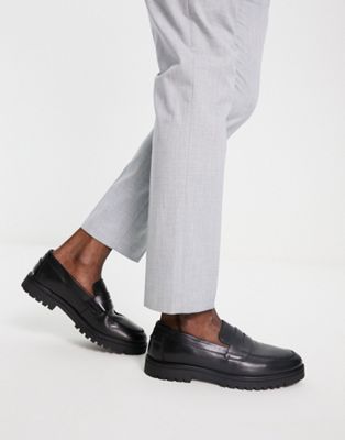 Schuh rogan chunky penny loafers in black leather