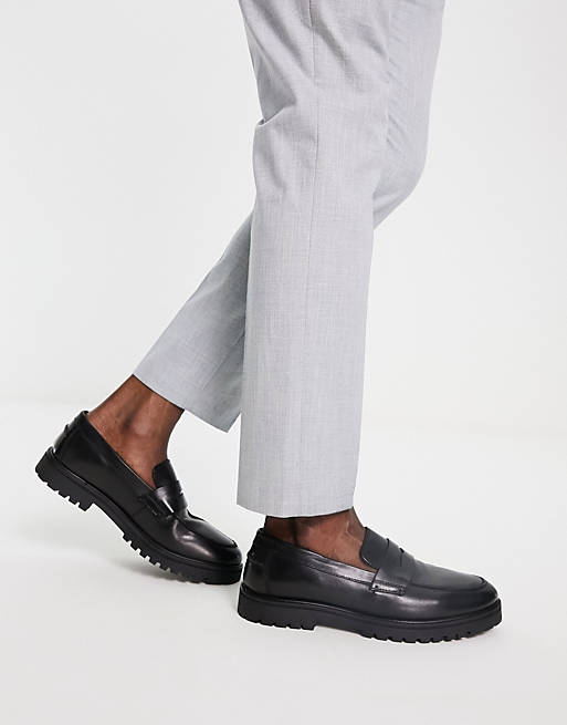 Schuh rogan chunky penny loafers in black leather | ASOS