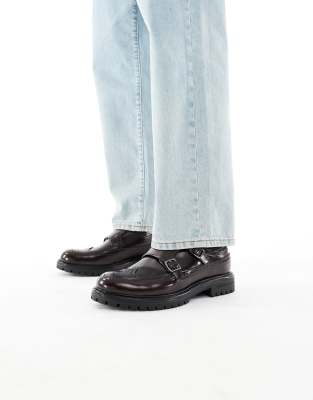 Schuh Rumour brogue shoes in burnished burgundy leather-Red