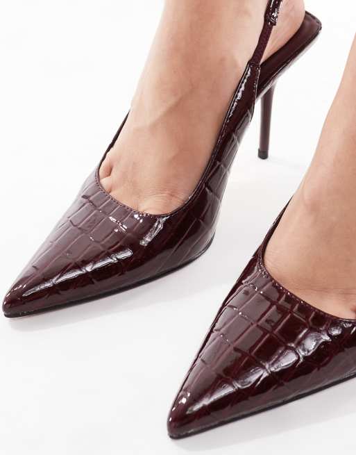 schuh Sade slingback heels in dark cherry croc, 3 of 4