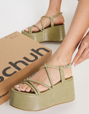 schuh Samantha chunky flatform strappy sandals in sage green - ASOS Price Checker