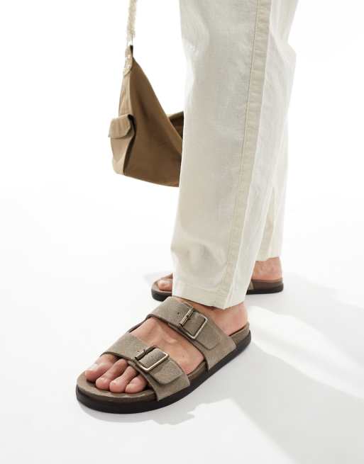 schuh - Santiago - Sandali in camoscio color tortora con plantare