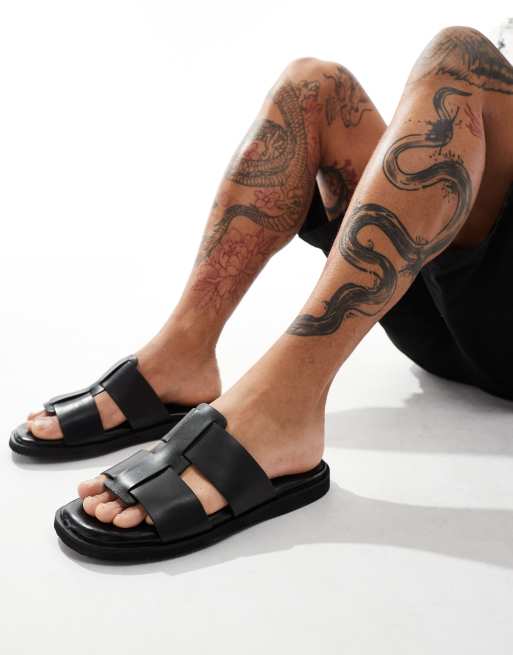  schuh Santino fisherman slides in black leather