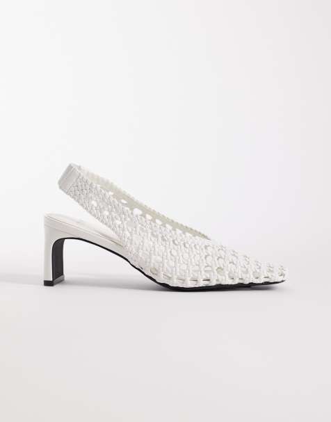 Schuh Saturday sling back heeled woven shoes in white - view 1