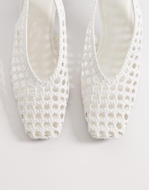 Schuh Saturday slingback heeled woven shoes in white, 2 of 4