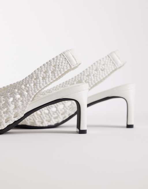 Schuh Saturday slingback heeled woven shoes in white, 3 of 4