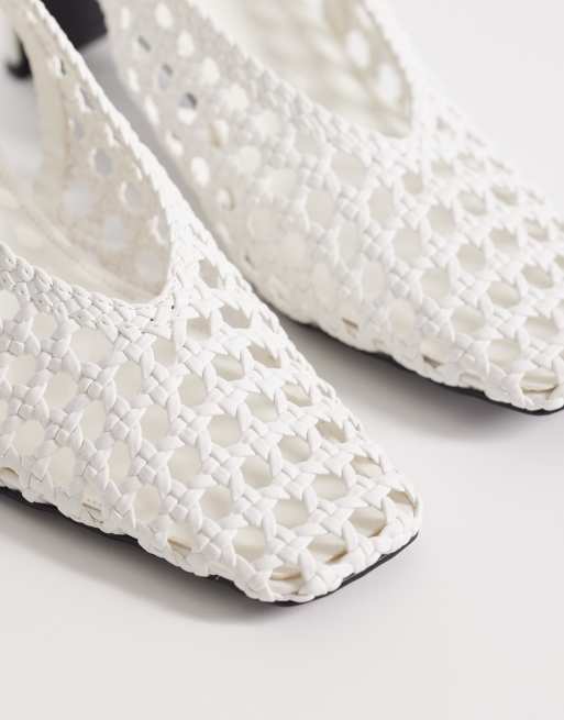Schuh Saturday slingback heeled woven shoes in white, 4 of 4