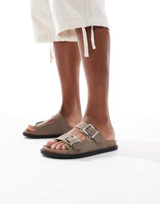 Scout double buckle footbed sandals in taupe-Neutral